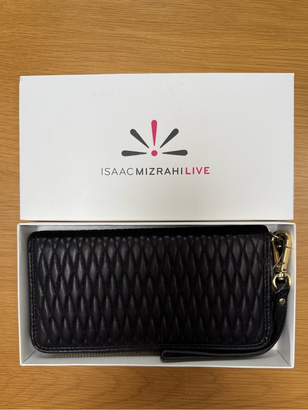 Isaac Mizrahi Black Leather Quilted Wristlet Card & Key Holder BN with Box